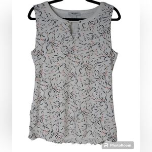 NWT White House Black Market Gray & Peach on White Leaf Print Sleeveless Top Med